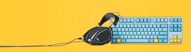 Keyboard and Headphone on a yellow background with text All Communities