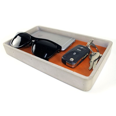Tan Leather and Concrete Valet Tray | Boarding Pass NYC