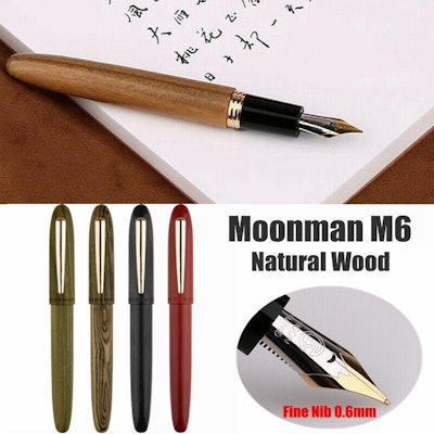 Moonman M6 Handmade Natural Wood Fountain Pen With Gift Box Iridium Fine Nib – b