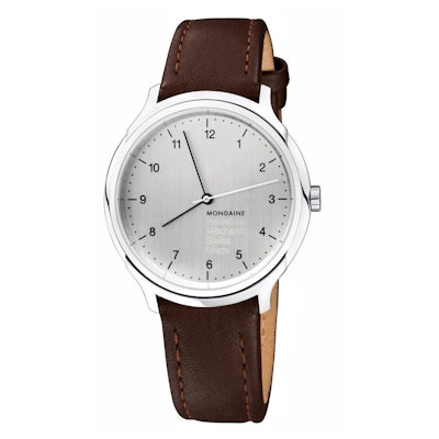 
  Helvetica Regular, 40 mm, brown leather watch, MH1.R3610.LG

– Mondaine Watch