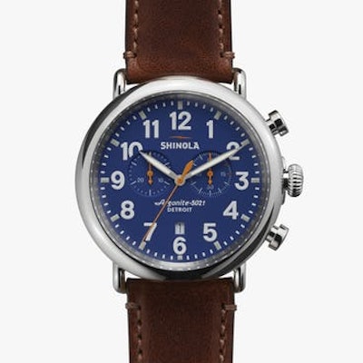 Shinola - Men's Watch - The Runwell Chrono 47mm Blue Dial with Brown Leather Str