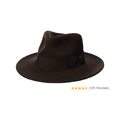 Indiana Jones Men's Wool Felt Water Repellent Outback Fedora with Grosgrain at A