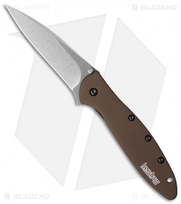 Kershaw Leek Assisted Opening Knife Brown (3" Stonewash) Elmax 1660SWBRN - Blade