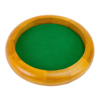12 Inch Round Wooden Dice Tray with Felt Lined Rolling Surface by W