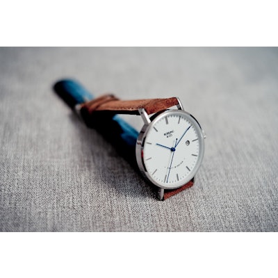 Automatic Silver and White (blue hands) with Light Brown Suede Strap - Rossling