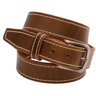 Orion Leather Olive Re-Tanned Leather Belt Cream Stitching Natural Edge