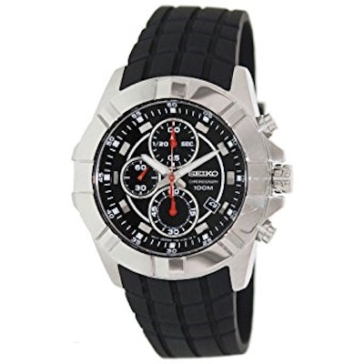 Seiko SNDD73P2 Mens Stainless Steel Case Rubber Strap Black Dial Chronograph Wat