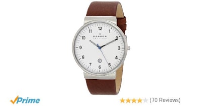Amazon.com: Skagen Men's SKW6082 Ancher Stainless Steel Watch with Brown Leather