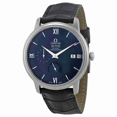 Omega De Ville Prestige Blue Dial Black Leather Mens Watch 42413402103001 - Walm