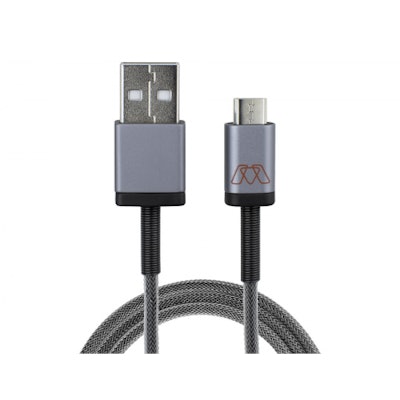 MOS Spring Micro USB Cable, Aluminum Heads With Spring Relief, Deep Grey, 3 Ft.