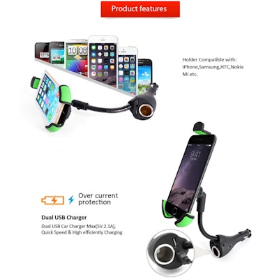 Amazon.com: KAGGA Smartphone Car Mount Holder with Dual USB charger for Iphone 6
