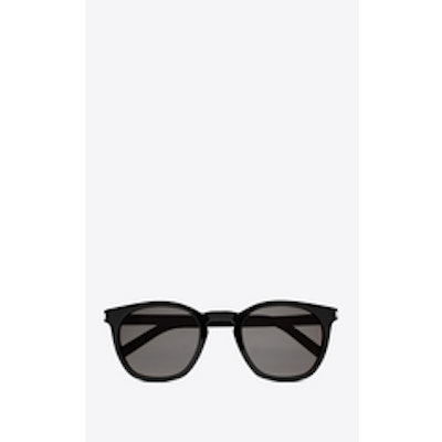 Saint Laurent Classic 28 Sunglasses In Shiny Black Acetate With Smoke Lenses | Y