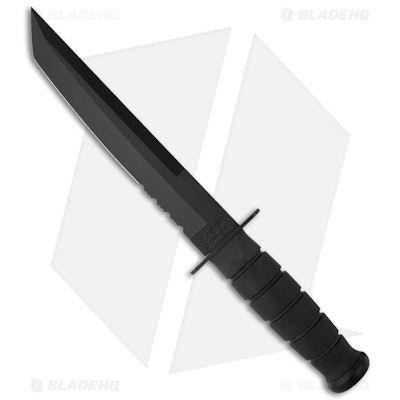 Ka-Bar Black Tanto Tactical Knife + Sheath (8" Black Serr) 1245 - Blade HQ