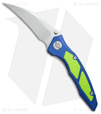 Maxace Red Queen Liner Lock Knife Blue Al w/ Green G-10 Inlay (4" Stonewash)  - 