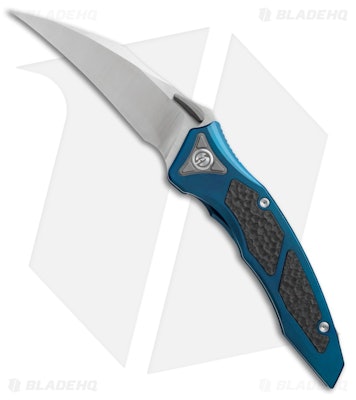 Maxace Red Queen Frame Lock Knife Titanium/Carbon Fiber Blue (4" Satin)  - Blade