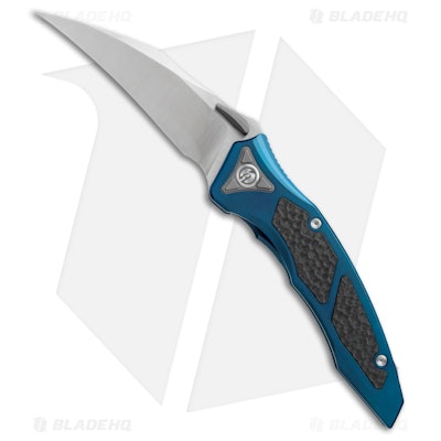 Maxace Red Queen Frame Lock Knife Titanium/Carbon Fiber Blue (4" Satin)  - Blade