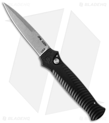Piranha Mini-Guard Black Automatic Knife (2.9" Stonewash) - Blade HQ