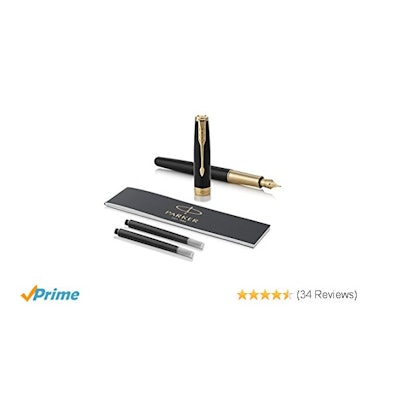 Amazon.com: PARKER Sonnet Fountain Pen, Black Lacquer with Gold Trim, Solid 18k 