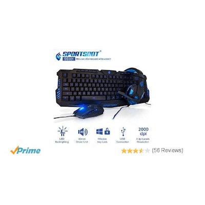 Amazon.com: SportsBot SS301 Blue LED Gaming Over-Ear Headset Headphone, Keyboard