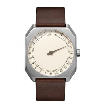 slow Jo 17 -  Silver Swiss watch with stainless steel case and dark brown vintag
