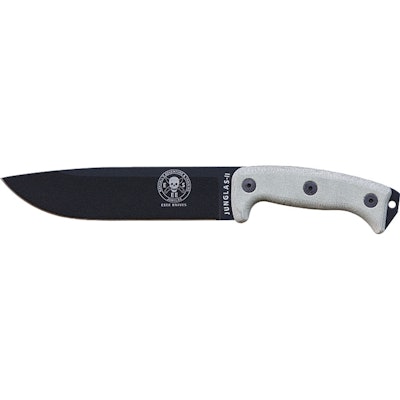 ESEE Knives: ESEE-JUNGLAS-2, Black Plain Edge Fixed Blade w/ Green Canvas Micart