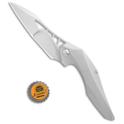 Brous Blades Isham Raven Flipper Frame Lock Knife Titanium (3.8" Satin) - Blade 