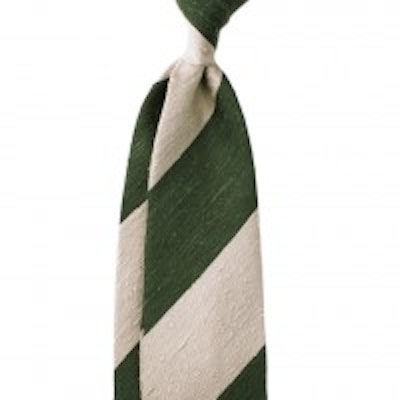 9cm Handrolled Block Stripe Shantung Tie - Green/Beige - Ties (9cm) - Accessorie