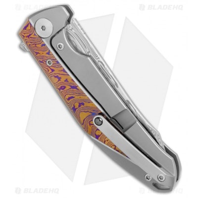 Reate K-1 Frame Lock Flipper Knife Titanium/Mokuti  (3.8" Damasteel) - Blade HQ