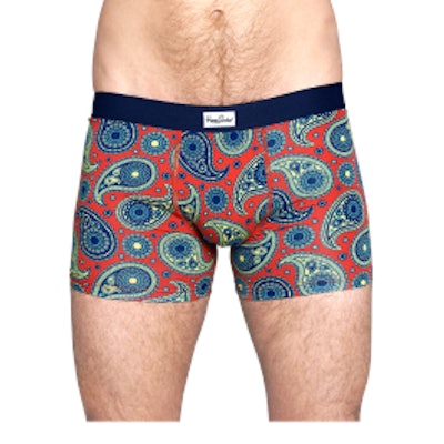 Boxer Briefs for Men - Happy Socks Men's Underwear with Paisley design in red, b