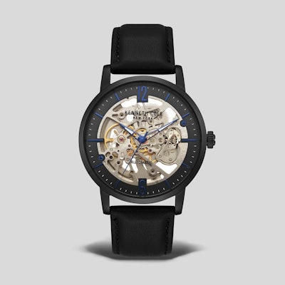 Automatic Black Genuine Leather Round Watch | Kenneth Cole