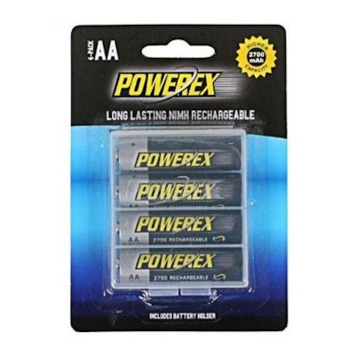 Powerex AA 2700mAh NiMH Rechargeable Batteries w/holder- 4 Batteries Per Pack