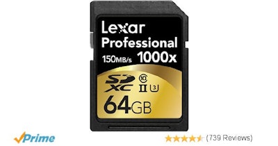 Lexar Professional 1000x 64GB SDXC UHS-II/U3 Card (Up to 150MB/s read)
