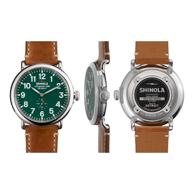 THE RUNWELL 47mm Brown Leather Watch Green Face  | Shinola® Detroit