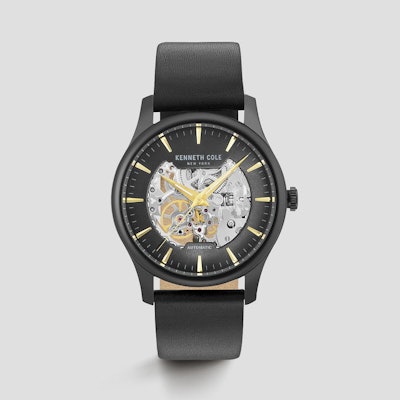 Black Leather Automatic Skeleton Watch | Kenneth Cole