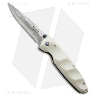 Mcusta Basic MC-25D Liner Lock Knife Ivory Corian (3.25" Damascus) - Blade HQ