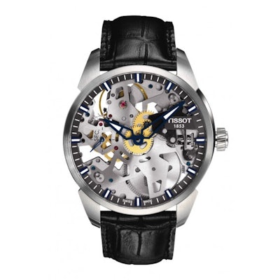 Tissot T-Complication Squelette Men's Mechanical Transparent Dial Watch with Bla