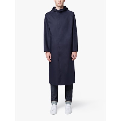 Navy Bonded Cotton Long Hooded Coat | Mackintosh