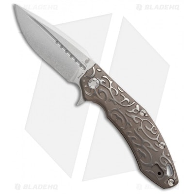 Kizer Sovereign Flipper Knife Filigree Titanium (3.5" Stonewash) Ki4431 - Blade 