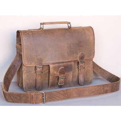 Medium Vintage Leather Satchel 15 Inch With Pocket & Handle