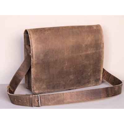 Vintage Leather Messenger Bag Medium 15 Inch