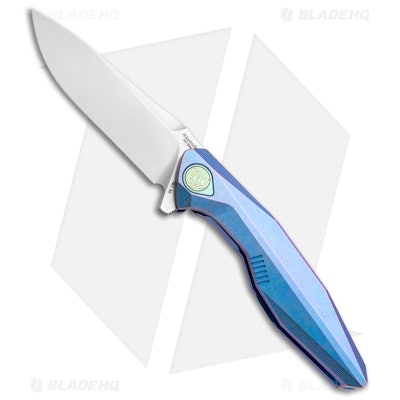 Rike Knife 1508S Integral Framelock Flipper Blue Titanium (3.25" Bead Blast) - B