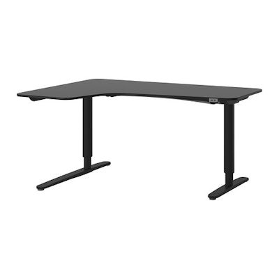 BEKANT Corner desk left sit/stand - black-brown/black  - IKEA