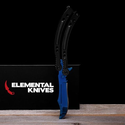 Real Blue Steel Butterfly - Elemental Knives  (Sharp or Blunt/Dull)