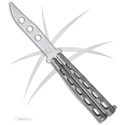 Bear Silver Balisong Trainer Butterfly Knife - Satin Plain - Blade Play