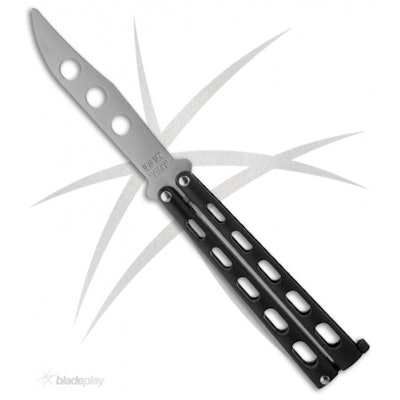 Bear And Son Knives Black Balisong Trainer Butterfly Knife - Satin Plain - Blade