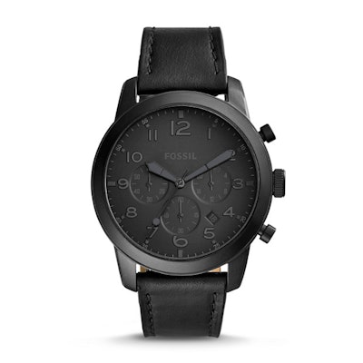 Pilot 54 Chronograph Black Leather Watch - Fossil