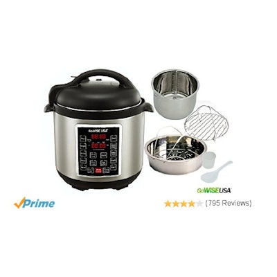 GoWISE USA 8-Quart Programmable 10-in-1 Electric Pressure Cooker/Slo