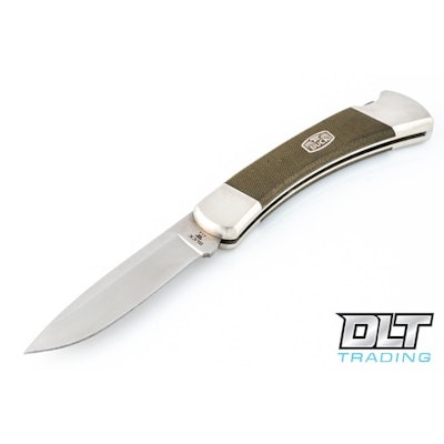 Buck 110 Pocket Knife | Green Canvas Micarta Knife