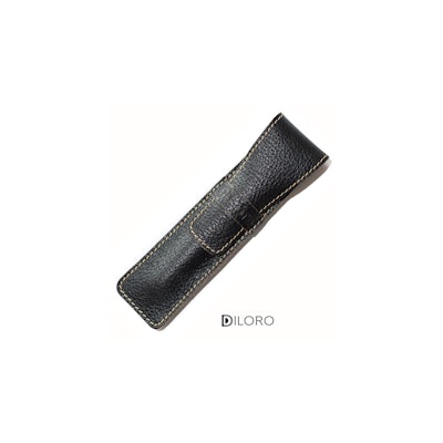 DiLoro Full Grain Buffalo Leather Single Pen Case Holder Black