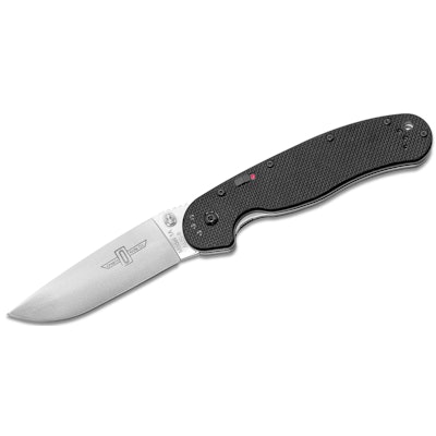 Ontario RAT Model 1-A Assisted Folding Knife 3.5" Satin Plain Blade, Black G10 H